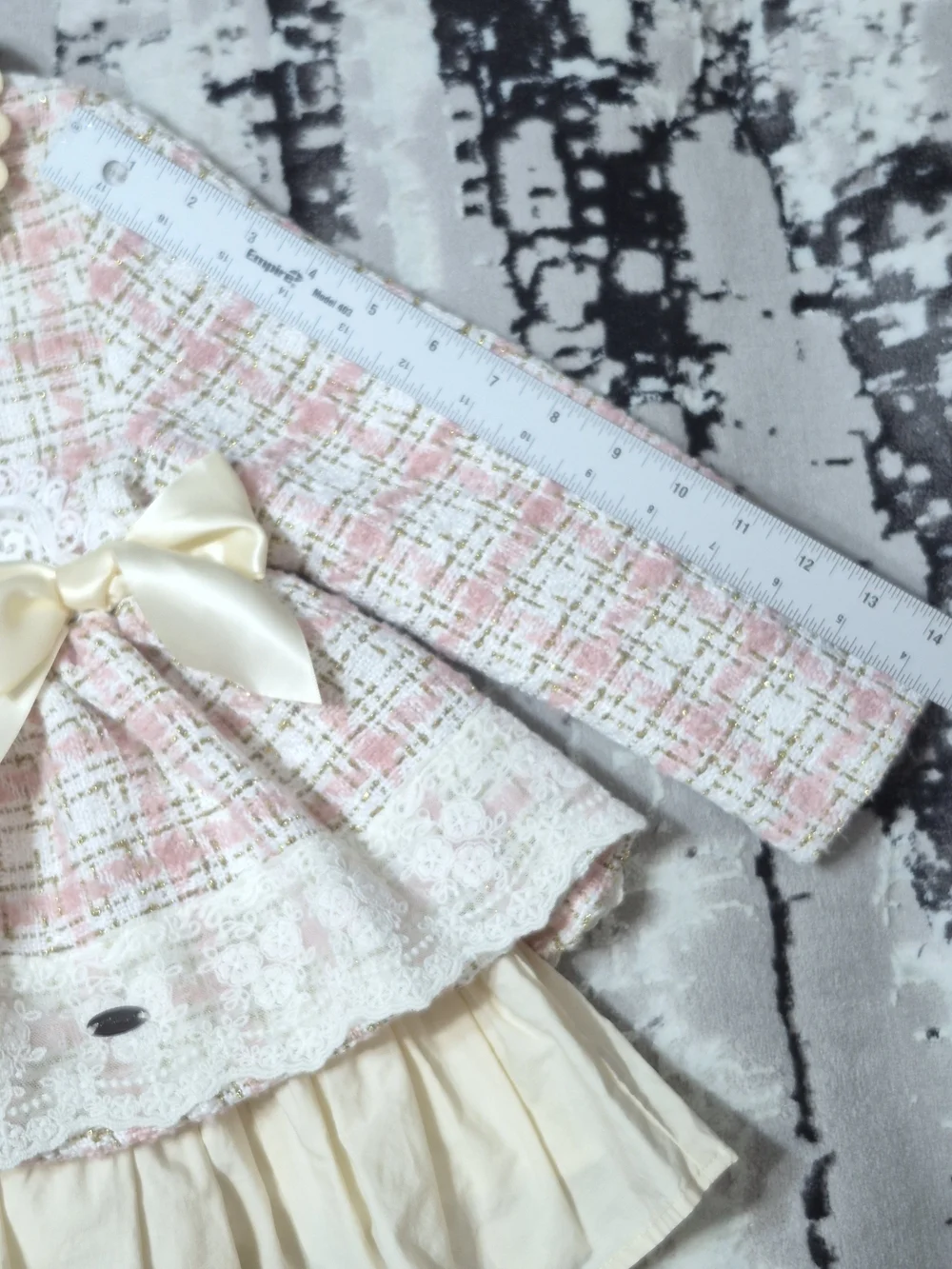 Pettigirl Autumn  Party pink plaid tweed ruffle dressscalloped Peter Pan collar